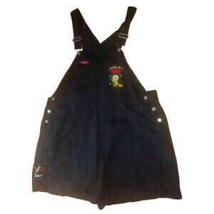 Vintage Looney Tunes Women 22/24W 3x Black Character Embroidered Shortall